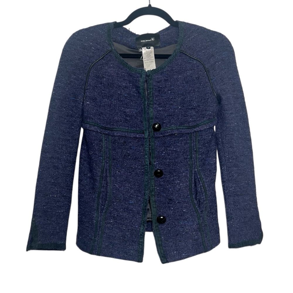 Isabel Marant Blazer Jacket Purple Wool Blend Lamb Leather Elbow Patch Womens 0